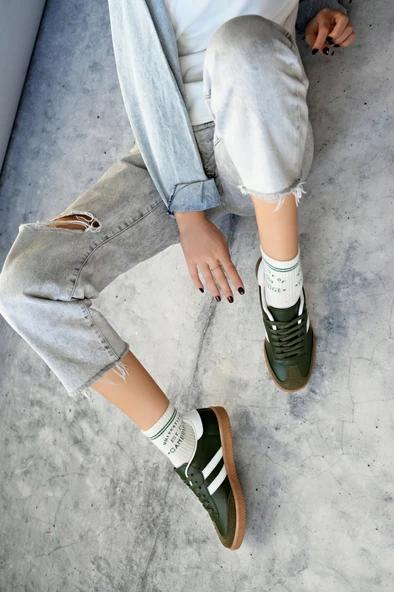 Muggo GORDON Unisex Ortopedik Günlük Garantili Bağcıklı Yürüyüş Koşu Sneaker Spor Ayakkabı  HAKİ 42 - 2