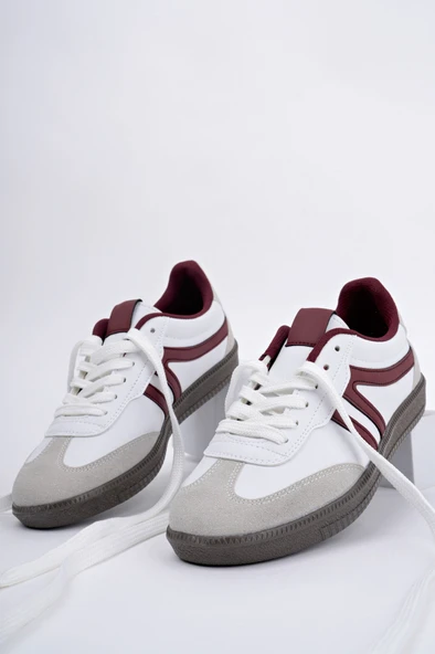 Muggo GARCİA Garantili Unisex Ortopedik Günlük Bağcıklı Yürüyüş Koşu Sneaker Spor Ayakkabı  Beyaz Bordo 42 - 7