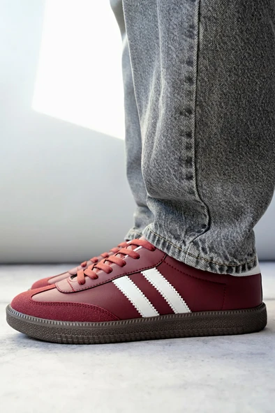 Muggo GORDON Unisex Ortopedik Günlük Garantili Bağcıklı Yürüyüş Koşu Sneaker Spor Ayakkabı  BORDO 43