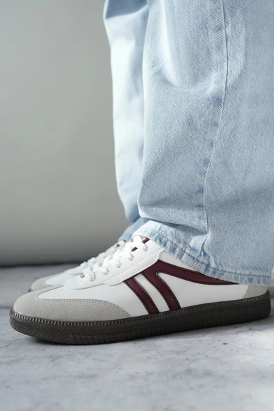 Muggo GARCİA Garantili Unisex Ortopedik Günlük Bağcıklı Yürüyüş Koşu Sneaker Spor Ayakkabı  Beyaz Bordo 38