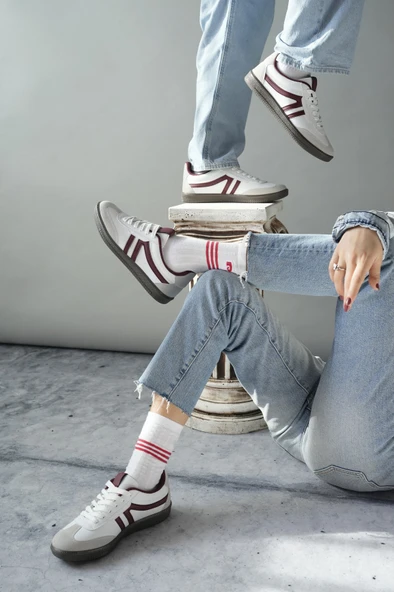Muggo GARCİA Garantili Unisex Ortopedik Günlük Bağcıklı Yürüyüş Koşu Sneaker Spor Ayakkabı  Beyaz Bordo 42 - 2