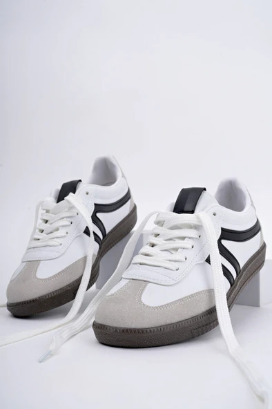 Muggo GARCİA Garantili Unisex Ortopedik Günlük Bağcıklı Yürüyüş Koşu Sneaker Spor Ayakkabı  BEYAZ - SİYAH 42 - 11