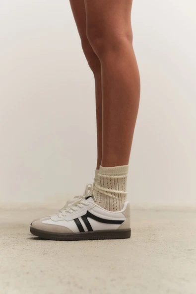 Muggo GARCİA Garantili Unisex Ortopedik Günlük Bağcıklı Yürüyüş Koşu Sneaker Spor Ayakkabı  BEYAZ - SİYAH 42 - 2