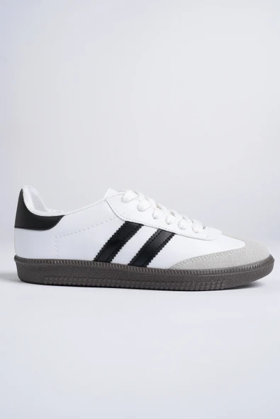 Muggo GORDON Unisex Ortopedik Günlük Garantili Bağcıklı Yürüyüş Koşu Sneaker Spor Ayakkabı  BEYAZ - SİYAH 43