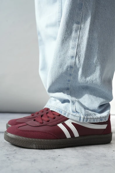 Muggo GARCİA Garantili Unisex Ortopedik Günlük Bağcıklı Yürüyüş Koşu Sneaker Spor Ayakkabı  BORDO 44