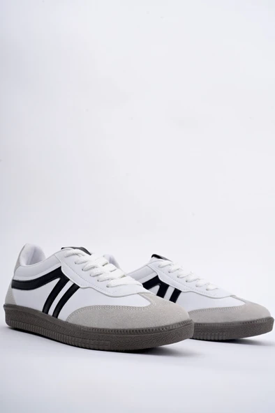 Muggo GARCİA Garantili Unisex Ortopedik Günlük Bağcıklı Yürüyüş Koşu Sneaker Spor Ayakkabı  BEYAZ - SİYAH 40 - 12