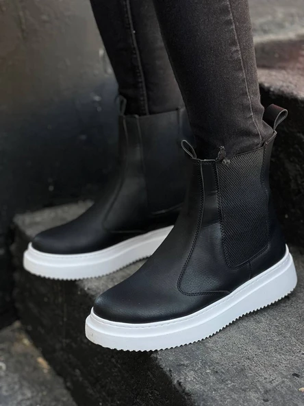 ET-KB-0992 Siyah Cilt  Yüksek Taban  Lastikli Erkek Bot - Resim 3