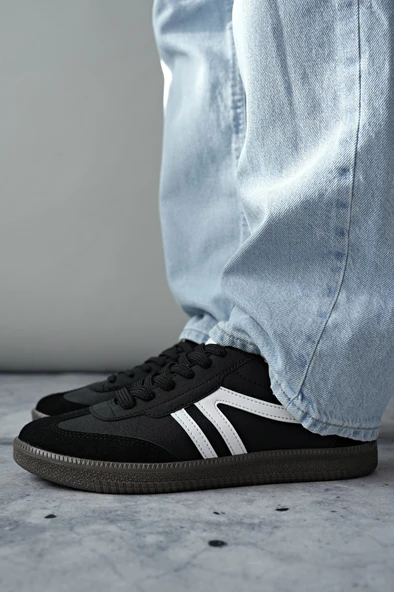 Muggo GARCİA Garantili Unisex Ortopedik Günlük Bağcıklı Yürüyüş Koşu Sneaker Spor Ayakkabı  SİYAH 40