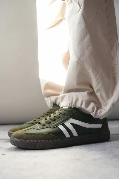 Muggo GARCİA Garantili Unisex Ortopedik Günlük Bağcıklı Yürüyüş Koşu Sneaker Spor Ayakkabı  HAKİ 41