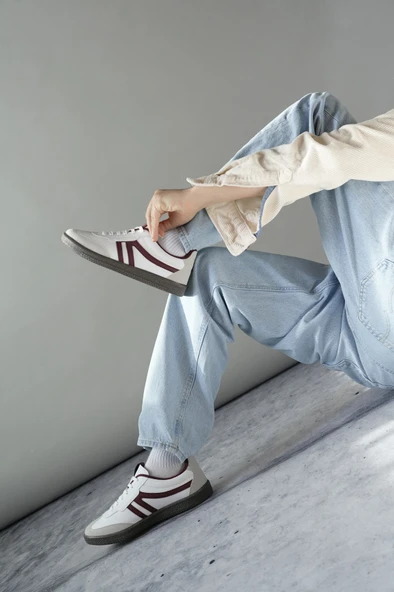 Muggo GARCİA Garantili Unisex Ortopedik Günlük Bağcıklı Yürüyüş Koşu Sneaker Spor Ayakkabı  Beyaz Bordo 42 - 6