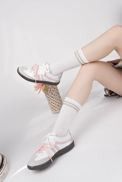 Muggo RETRO Çift Bağcıklı Günlük Kadın Sneaker Spor Ayakkabı  PUDRA 37 - 6