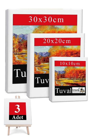Kare Tuval 3 Adet 10x10 20x20 30x30 cm Boş Tuval Tablo Arkadan Zımbalı Resim Tuvali Akrilik Boya Yağlı Boya Sanat Hobi