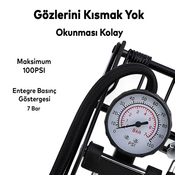 Tek Kalın Pistonlu Ayak Tipi Pompa Tekli Teker Araç Bisiklet Top Bot Lastik Şambrel Şişirme Pompası - 3