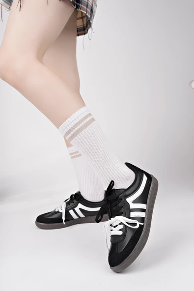 Muggo RETRO Çift Bağcıklı Günlük Kadın Sneaker Spor Ayakkabı  SİYAH- BEYAZ 38 - 7