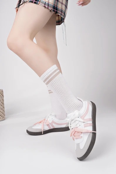 Muggo RETRO Çift Bağcıklı Günlük Kadın Sneaker Spor Ayakkabı  PUDRA 37 - 7