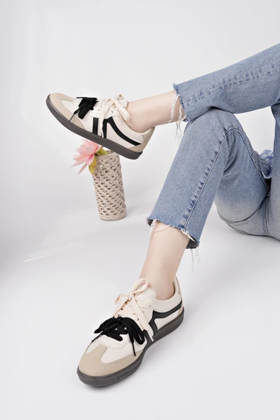 Muggo RETRO Çift Bağcıklı Günlük Kadın Sneaker Spor Ayakkabı  BEJ 38 - 7