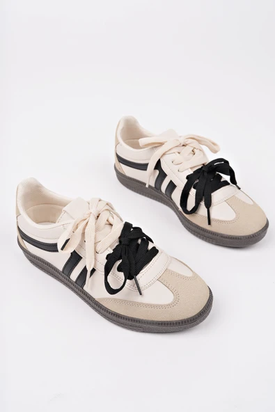Muggo RETRO Çift Bağcıklı Günlük Kadın Sneaker Spor Ayakkabı  BEJ 38 - 2