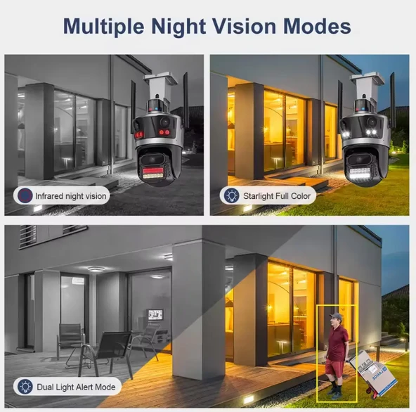 3 Lens Geniş Açı İzleme HD Güvenlik Kamerası  PTZ Aİ Otomatik İzleme CCTV Video Gözetim ICSEE - 6