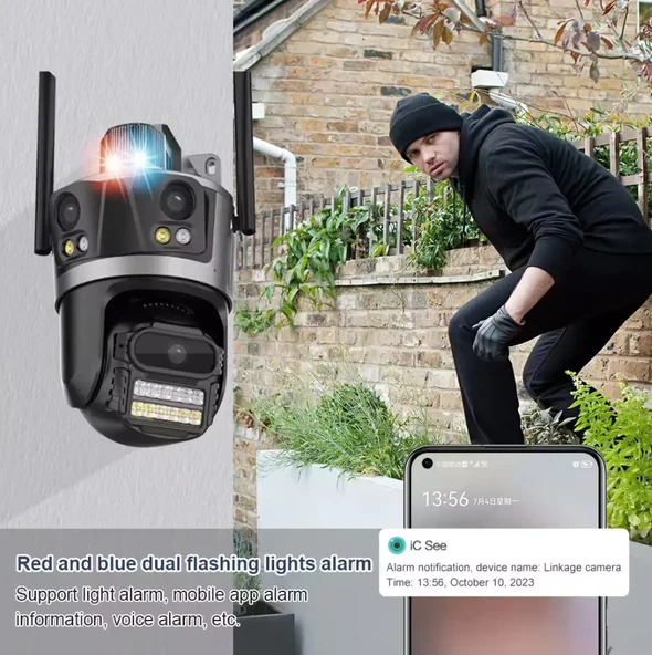 3 Lens Geniş Açı İzleme HD Güvenlik Kamerası  PTZ Aİ Otomatik İzleme CCTV Video Gözetim ICSEE - 4