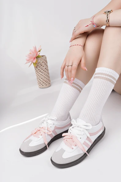 Muggo RETRO Çift Bağcıklı Günlük Kadın Sneaker Spor Ayakkabı  PUDRA 40 - 5