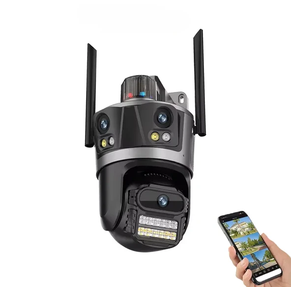 3 Lens Geniş Açı İzleme HD Güvenlik Kamerası  PTZ Aİ Otomatik İzleme CCTV Video Gözetim ICSEE