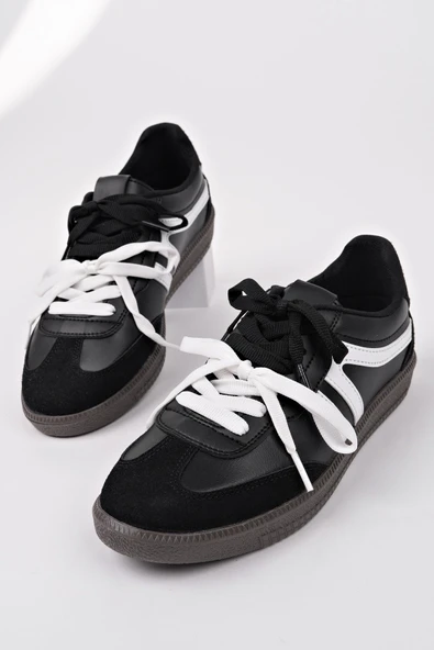 Muggo RETRO Çift Bağcıklı Günlük Kadın Sneaker Spor Ayakkabı  SİYAH- BEYAZ 40