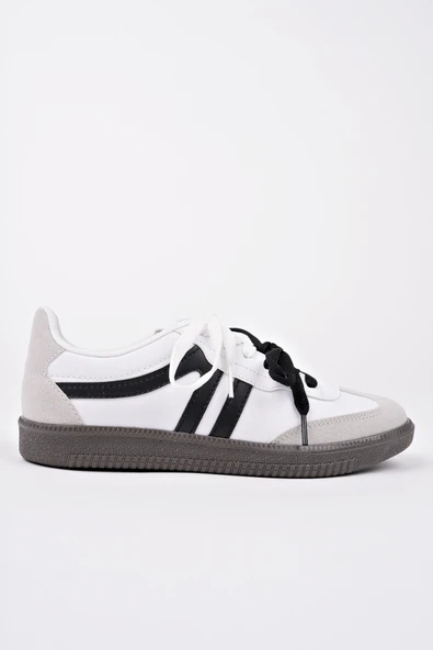 Muggo RETRO Çift Bağcıklı Günlük Kadın Sneaker Spor Ayakkabı  BEYAZ - SİYAH 40 - 3