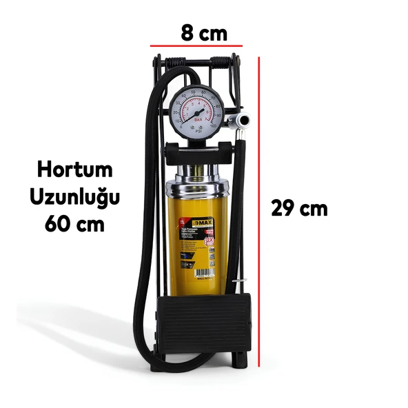 Tek Kalın Pistonlu Ayak Tipi Pompa Tekli Teker Araç Bisiklet Top Bot Lastik Şambrel Şişirme Pompası - 2