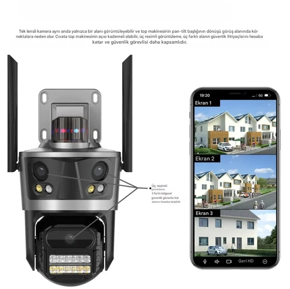 3 Lens Geniş Açı İzleme HD Güvenlik Kamerası  PTZ Aİ Otomatik İzleme CCTV Video Gözetim ICSEE - 3