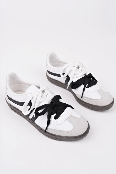 Muggo RETRO Çift Bağcıklı Günlük Kadın Sneaker Spor Ayakkabı  BEYAZ - SİYAH 40 - 2