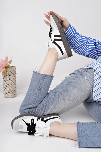 Muggo RETRO Çift Bağcıklı Günlük Kadın Sneaker Spor Ayakkabı  BEYAZ - SİYAH 40 - 6