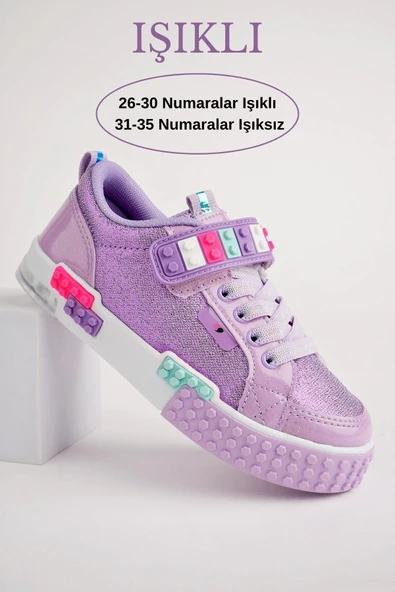 Muggo SONİC Garantili Legolu Bağcıklı ve Cırtlı Ortopedik Çocuk Sneaker Spor Ayakkabı  LİLA 30