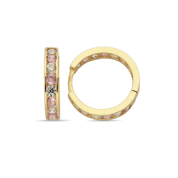 Altın Pembe Taşlı Çocuk Küpe 2,02 Gram