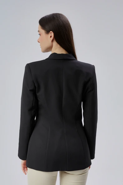 Siyah Regular Fit Pile Detaylı Blazer Ceket - 6