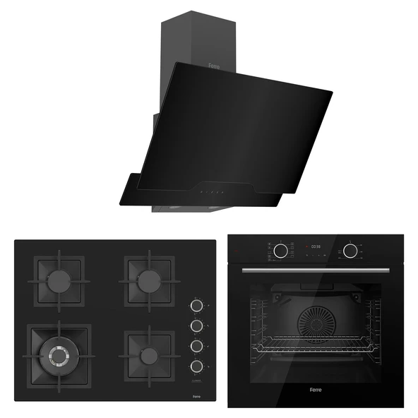 Ferre Fryart Sc serisi Wok'lu Siyah 3'lü Ankastre Set ( xe63cs-sc405-d063 ) ürün görseli 1