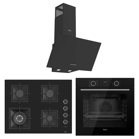 Ferre Fryart Sc serisi Wok'lu Siyah 3'lü Ankastre Set ( xe63cs-sc405-d086 ) ürün görseli 1