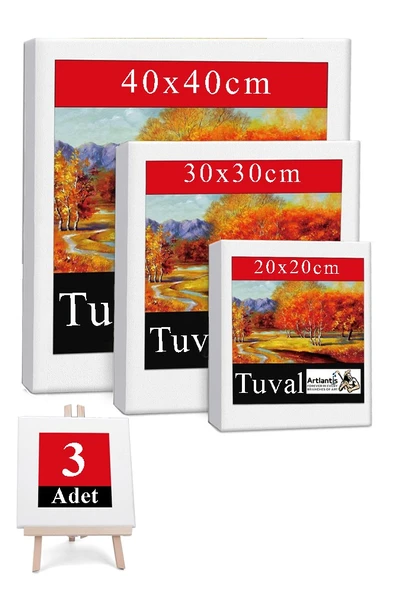 Kare Tuval 3 Adet 20x20 30x30 40x40 cm Boş Tuval Tablo Arkadan Zımbalı Resim Tuvali Akrilik Boya Yağlı Boya Sanat Hobi