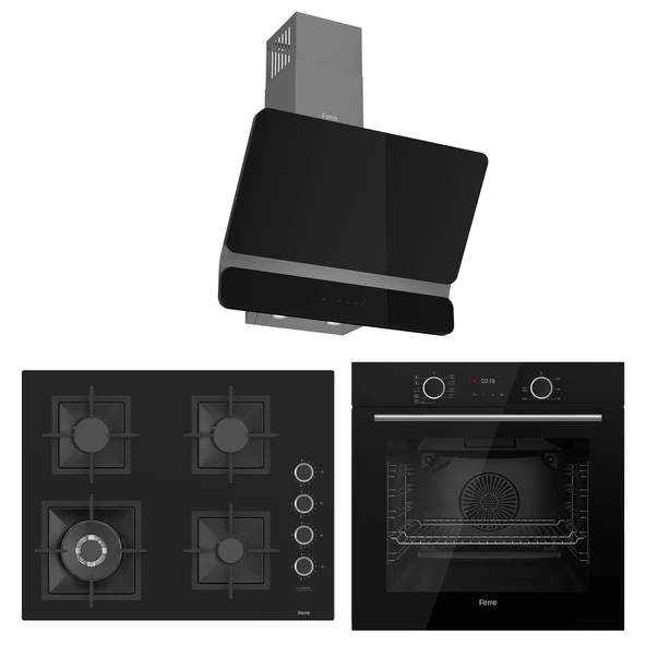 Ferre Fryart Sc serisi Wok'lu Siyah 3'lü Ankastre Set ( xe63cs-sc405-d080 )