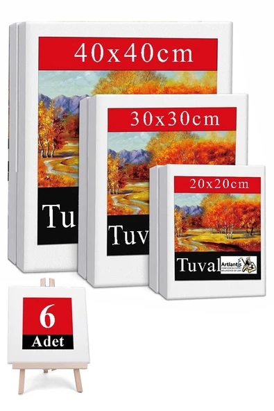 Kare Tuval 6 Adet 20x20 30x30 40x40 cm Boş Tuval Tablo Arkadan Zımbalı Resim Tuvali Akrilik Boya Yağlı Boya Sanat Hobi