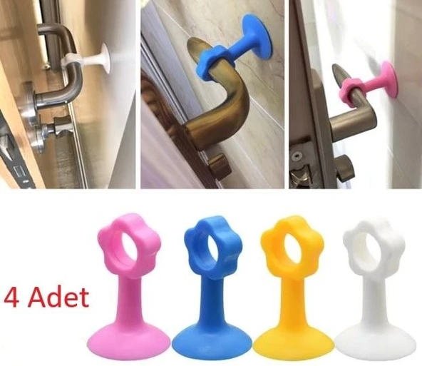 Renkli Vantuzlu Geçmeli Kapı Kolu Stoper 4lü Set