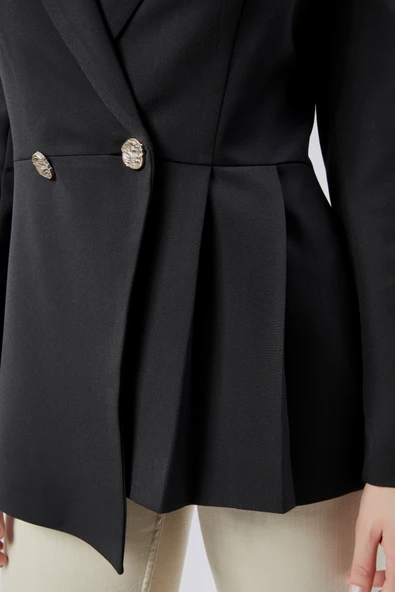 Siyah Regular Fit Pile Detaylı Blazer Ceket - 5