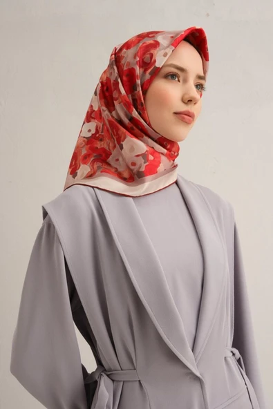 Sura  İpek Eşarp 9300D-04 Pudra - Bordo - 3