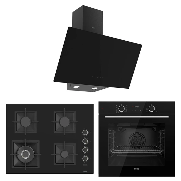 Ferre Fryart Sc serisi Wok'lu Siyah 3'lü Ankastre Set ( xe63cs-sc405-d077 ) ürün görseli 1