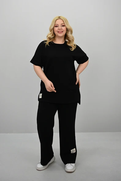 Kadın Büyük Beden Modal Kumaş Kısa Kollu Bol Paça Eşofman Takımı 8184-25 - 3