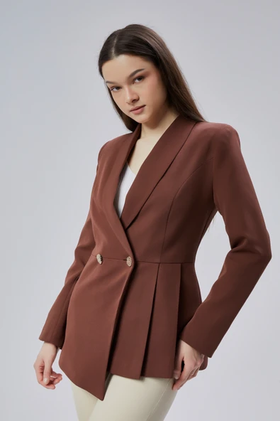 Kahverengi Regular Fit Pile Detaylı Blazer Ceket