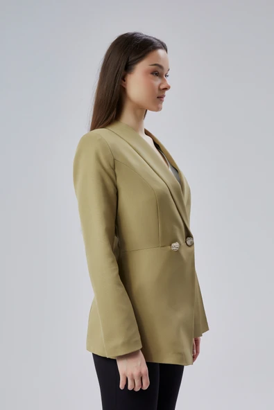 Haki Regular Fit Pile Detaylı Blazer Ceket - 7