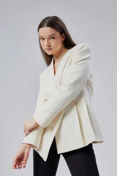 Ekru Regular Fit Pile Detaylı Blazer Ceket - 2