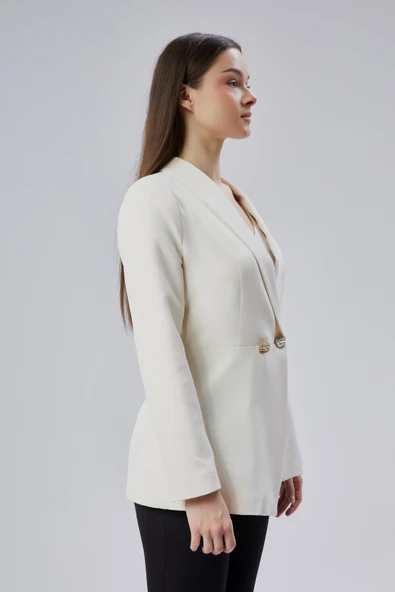 Ekru Regular Fit Pile Detaylı Blazer Ceket - 6