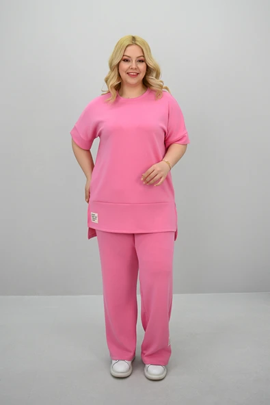 Kadın Büyük Beden Modal Kumaş Kısa Kollu Bol Paça Eşofman Takımı 8184-25 - 10