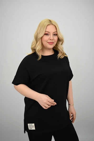 Kadın Büyük Beden Modal Kumaş Kısa Kollu Bol Paça Eşofman Takımı 8184-25 - 8